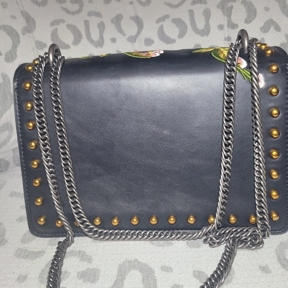 Floral Gold Studded Faux Leather Chain Strap Black - Picture 13 of 14